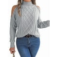 thumbnail image 1 of Womens Cold Shoulder Sweaters 2025 Fall Winter Long Sleeve Soft Chunky Cable Knit Pullovers Jumper Tops Grey M, 1 of 10