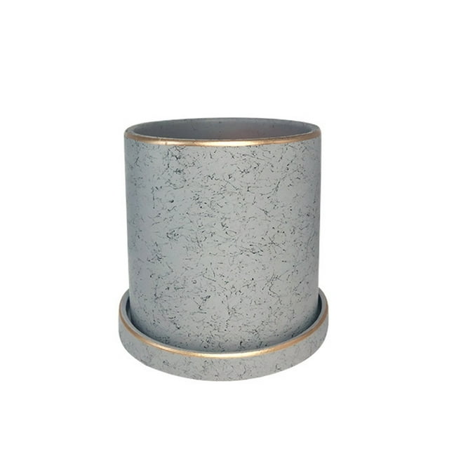 Macetero borde dorado 15 cm alto maceta con plato de base ilios innova Gris