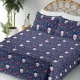 thumbnail image 3 of Ambesonne Halloween Fitted & Flat Sheet with Sham 3 Pcs Set, Spooky Night Skull Bat, Twin, Dark Blue Dark Coral, 3 of 5