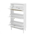 thumbnail image 5 of Rattan 3 Door Shoe Rack Cabinet, Freestanding Modern Engineered Rattan Storage with Gold Handles for Entryway,White, 5 of 26