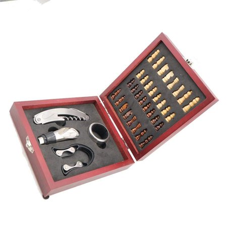 Elegantoss Chess & Wine Gift Set  Wine Bottle Opener Tool Kit with Chess Set in Gift Box