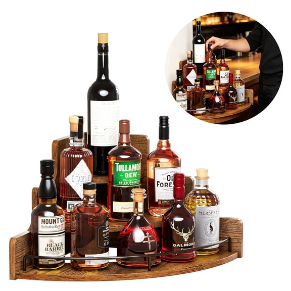 Corner Liquor Bottle Display Shelf, 3-Tier Coffee Syrup Organizer Countertop Wine Rack, Small Corner Shelf for Home Bar Kitchen Storage