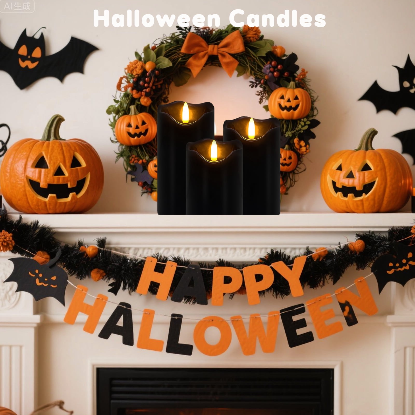 Flameless Candles Light, Set of 3 Flickering LED Candles with Remote & Timer, Dimmable Real Wax Electric Pillar Candles Battery Operated, Black Flameless Candles for Home Halloween Decor