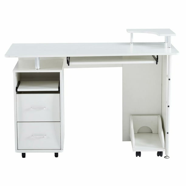 Solid Wood Computer Desk Home Office, Small White Computer Desk With File Drawer