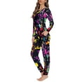 thumbnail image 2 of Renewold Pajamas for Women Colorful Splash Print Sweatpants Long Sleeve Scoop Neck Pajamas Top and Pants Winter Indoor Sleep Pajamas Sets Size 2XL, 2 of 5