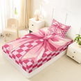 thumbnail image 4 of Erosebridal Girls Pink Bowknot Twin Sheet Sets,Kids Geometric Grid Printed Bedding 3 Pieces, 4 of 6