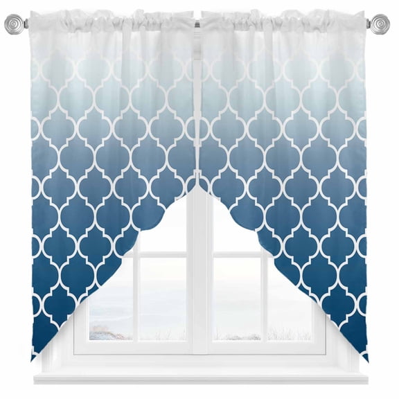 Navy Blue Swag Valances for Windows 2 Pack Moroccan Trellis Abstract Gradient Geometric Swag Kitchen Curtains 36 Inches Long Rod Pocket Short Window Treatment for Kitchen Bathroom 28"x36"