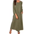 thumbnail image 1 of CHOK Robes d'Été Décontractées pour Femmes Robe Haute en Coton et Lin Manches 3/4 Coupe Ample Légère avec Poches, 1 of 7