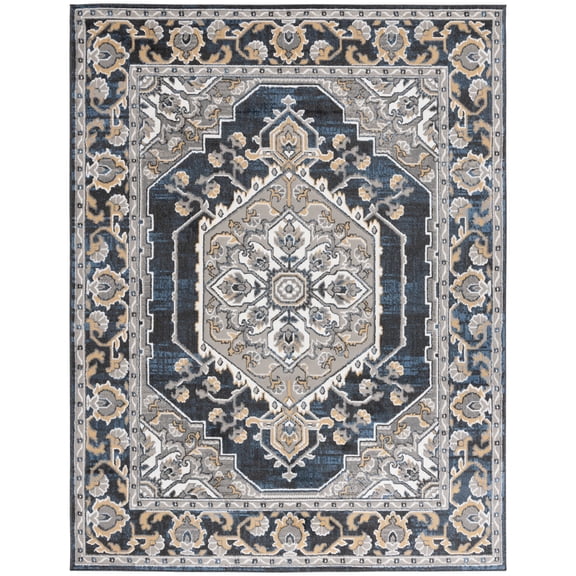 SAFAVIEH Pyramid Gladwyn Medallion Area Rug, Grey/Navy Gold, 8' x 10'