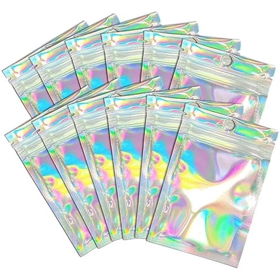 Smell Proof Bags & Resealable Foil Pouch Bag [100 PCS ] Great for Party Favor Food Storage Holographic Color 2.3 x 3 Inch