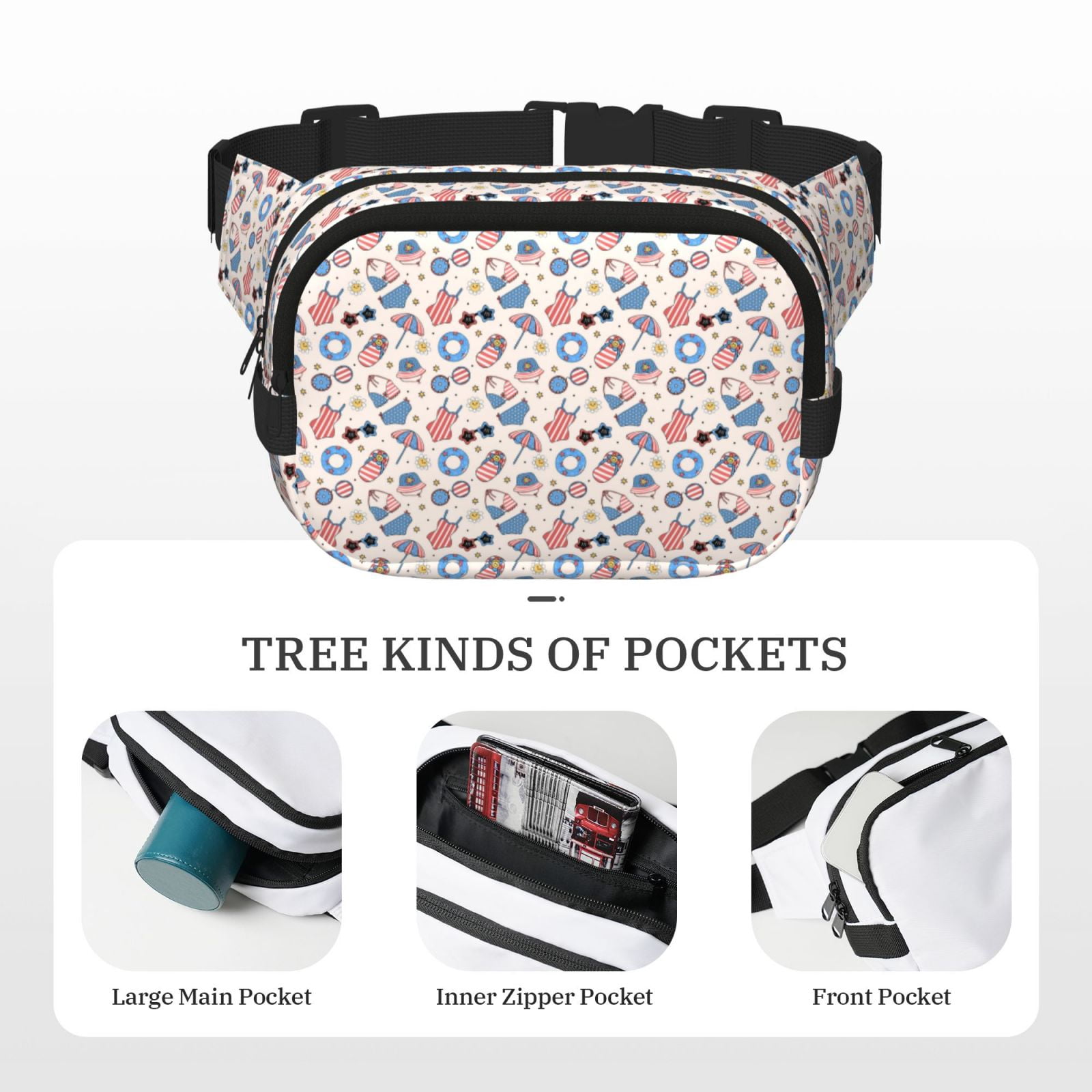 Picia 4th Of July1 Print Square Double-Layer Waist Bag Mini Adjustable Waist Belt Bag Exercise Running Travel Hiking