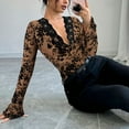 thumbnail image 5 of VerPetridure Women's Lace Blouse Flared Sleeve Deep V-Neck Lace Floral See Through Slim Fit Mesh Sheer Crop Tops Clubwear, 5 of 6