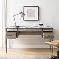 thumbnail image 4 of Walker Edison Carlisle Grey Wash 2-Drawer Glass Top Writing Desk, 4 of 11