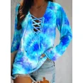 Fashion Women's Plus Size 1XL5XL New Tie Dye Long Sleeve Strap VNeck
