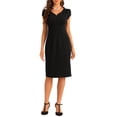 thumbnail image 1 of INSPIRE CHIC Robe Fourreau Vintage pour Femmes à Col en V, Manches Courtes, Fente, Robe Crayon S Noir, 1 of 5