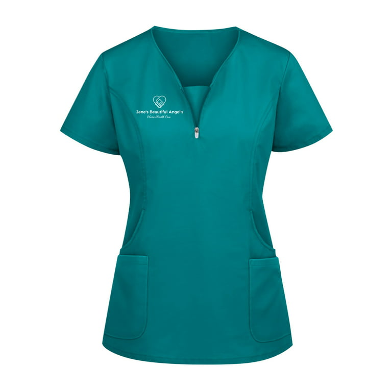 Qcmgmg Nursing Scrubs for Women with Two Pockets Short Sleeve Zip