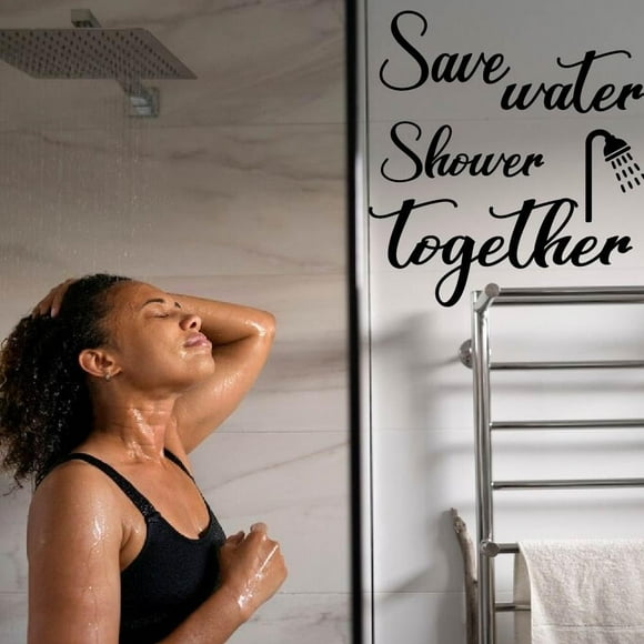 Shower Wall Decor Bathroom Wall Sticker Save Water Shower Together Decals Black Vinyl Art Decor Funny Text Stickers for Home Art Mural Decals for Bathroom 2 Sheets