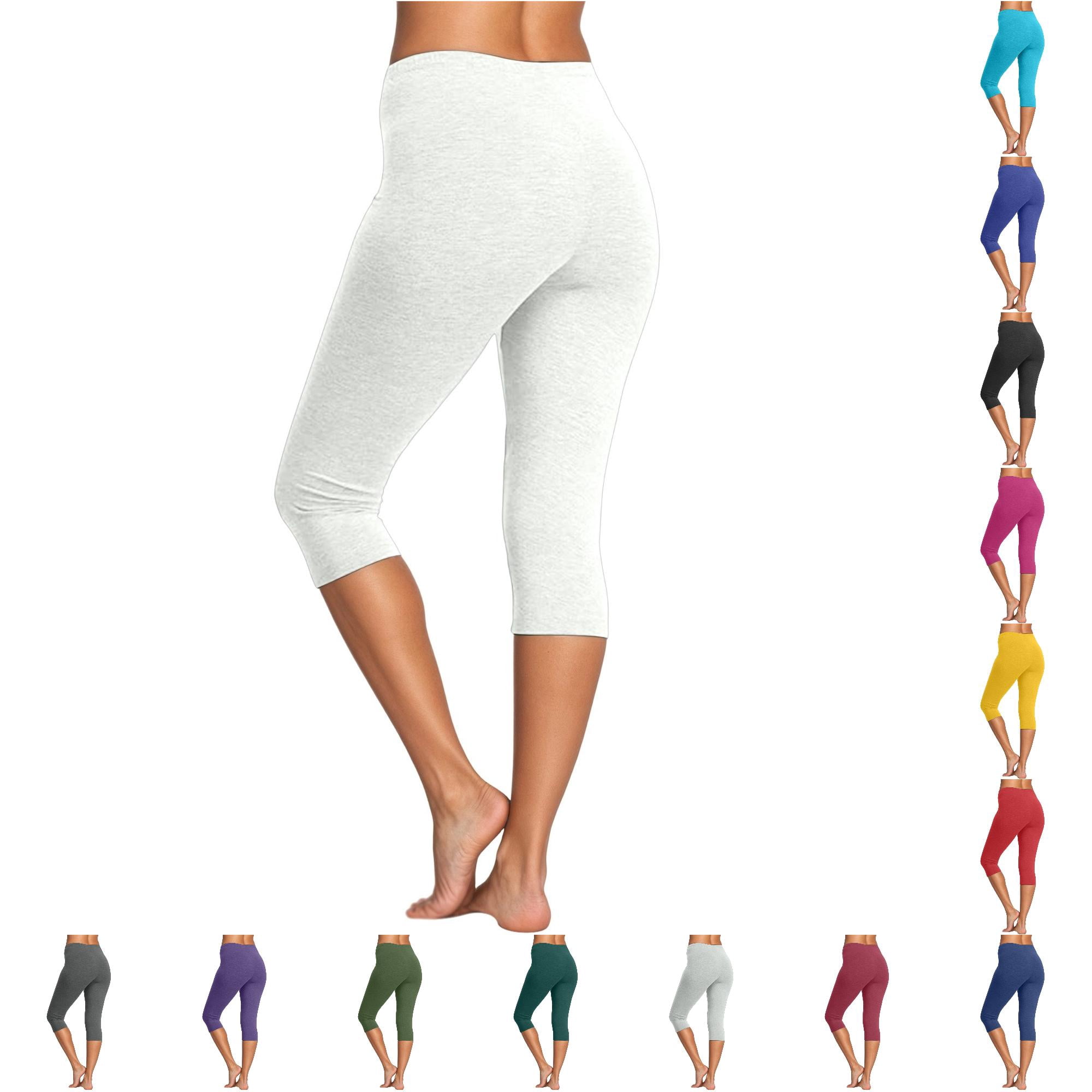 WEIGFI Womens Yoga Leggings Tummy Control Workout Stretch Mid-Waist Sweatpants Calf Length Solid Color Dance Cycling Gym Outdoor Athletic Wear Daily Casual Soft Party Trousers White XL