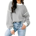 thumbnail image 3 of Women'S Oversized Sweater Autumn Fashion Trendy Batwing Sleeve Colorblock Striped Knit Pullover Grey S, 3 of 6