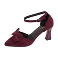 thumbnail image 2 of PiGOGI Women Fashion Casual Pointed Toe Bow Flats Sandals High Heels Dressy Summer Comfort Shoes Wine, 2 of 9
