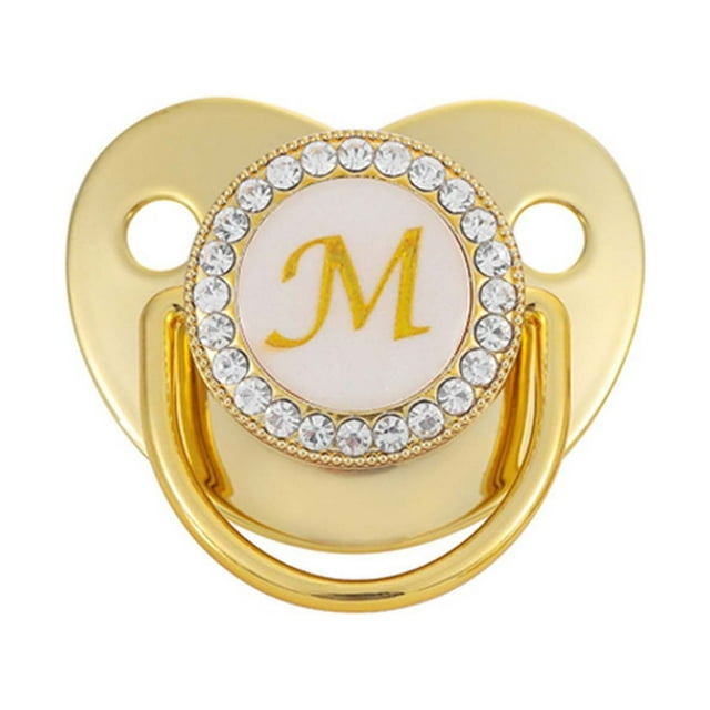 DPTALR Baby Pacifier 26 Letter Name Initials Clip Silicone Baby Pacifier Golden Shiny Newborn Pacifier