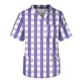 thumbnail image 4 of Domuza Men Scrub Top Plaid Stripe Graphics V Neck Short Sleeve Carer Uniform Relaxed Fit Soft Comfy Medical Scrub Tops with 3 Pockets Purple 5XL, 4 of 5