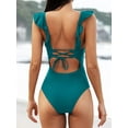 thumbnail image 2 of YAZI Women's V Neck One Piece Swimsuit Ruffled Lace Up Monokini, 2 of 10