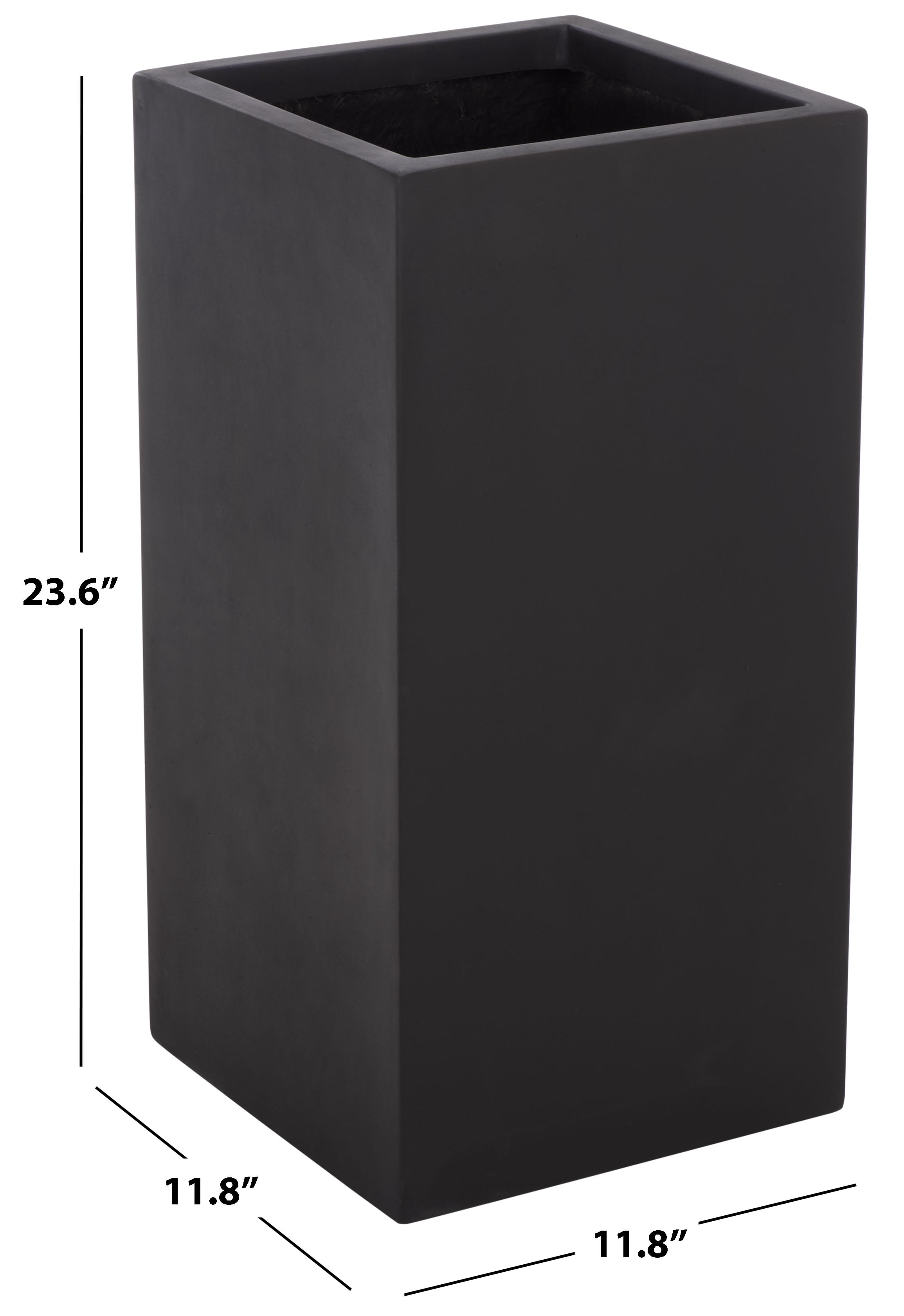 Safavieh 11.8" x 11.8" x 23.6" Square Black Fiberstone Planter