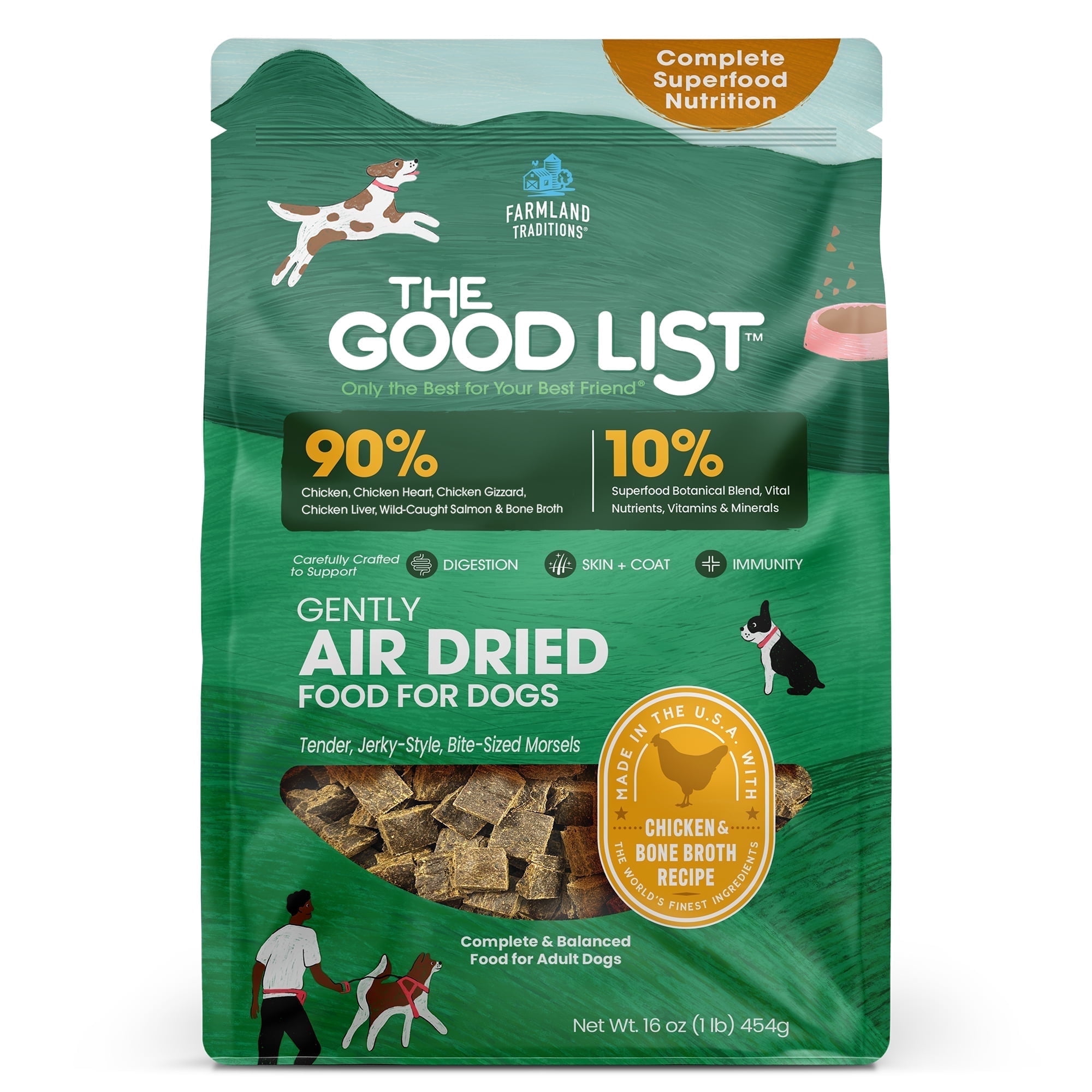 Farmland Traditions The Good List Air-Dried Dog Food, Premium Chicken & Bone Broth for Dogs, Protein Rich & Grain-Free Nutrition, 1 Pound Bag