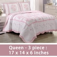 thumbnail image 2 of 3 Piece Cotton Real Patchwork Pink Flora Dresden Plate Reversible Quilt, Soft and Comfortable Bedding Set, Coverlet, for Year-round Use, Easy Care(Pink, Queen ), 2 of 5
