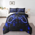 thumbnail image 2 of Gaming Room Bedding Twin Gamer Comforter Sets 2 Pcs, Blue Geometry Honeycomb Print Bedding Comforter Sets, Gamepad Controller Decor Reversible Duvet Insert Modern Abstract Plaid Quilt, 2 of 7