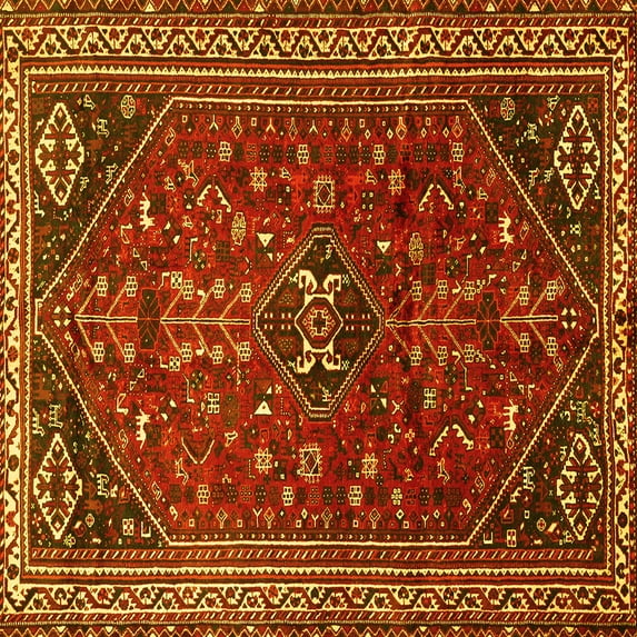 Ahgly Company Indoor Square Persian Yellow Traditional Area Rugs, 6' Square
