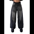 thumbnail image 1 of Pantalones Vaqueros de Pierna para Mujer, Desgastados, de Cintura Media, Estilo Vintage Y2K. Negro XL, 1 of 7