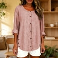 thumbnail image 5 of Women's Solid Color Striped Long Sleeve Top Shirts Blouses Round Neck Loose Fit Casual Daily Wear Work Office Vacation Fashion Essential Gift for Women | Sopatenor,Red XL, 5 of 9