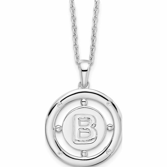Sterling Silver Rh Plated White Ice Diamond Initial B Necklace (20 X 19) Made In India -Jewelry By Sweet Pea