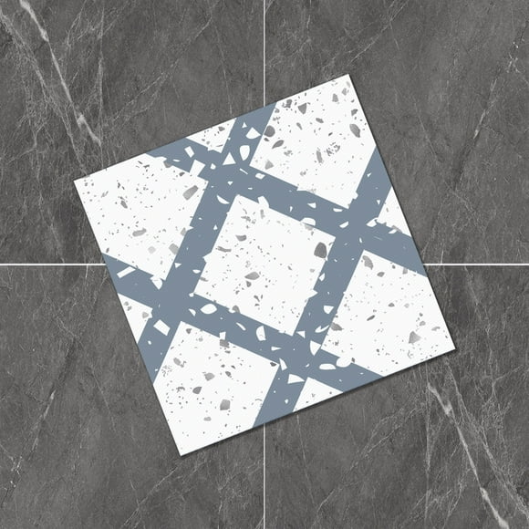 Zhuge Floor stickers self-adhesive living room floor beautification PVC tiles terrazzo texture anti slip decoration floor stickers waterproof (12 pieces, blue)