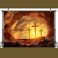 thumbnail image 4 of 7 x 5 ft Easter Tomb Backdrop Fabric Resurrection of Jesus Christ Cross Empty Tomb Stone Hole Backdrop Holy-Light Sunset Banner Crucifix Christianity Church Easter Events Decor Props, 4 of 5
