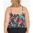 thumbnail image 2 of SWIM SOLUTIONS Women's Multi Color Floral Stretch Full Bust Support Side-Tie detail Lined Adjustable Blouson Celebration Scoop Neck Tankini Swimsuit Top 26W, 2 of 2