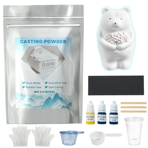 Bond Craftor Resin Casting Powder 1kg, Fast Curing Casting Powder Kit for Beginners, 20~30 Minutes Demoulding, Water Activated Plaster Powder Kit for Moulds