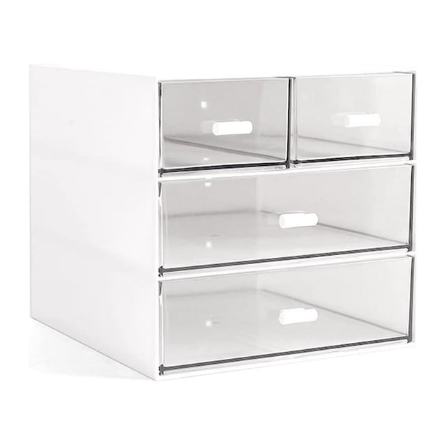 Organizador de Maquillaje, Organizador de Escritorio con 4 Cajones, Organizador de ArtíCulos , Organizador de CosméTicos, Mostrador de BañO, Blanco