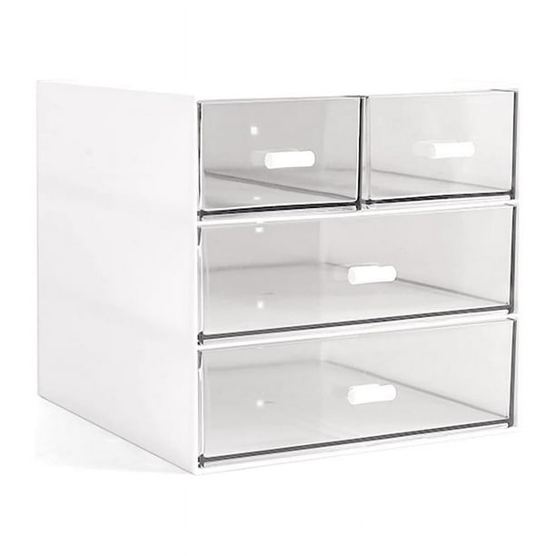 Organizador de Maquillaje, Organizador de Escritorio con 4 Cajones, Organizador de ArtíCulos , Organizador de CosméTicos, Mostrador de BañO, Blanco