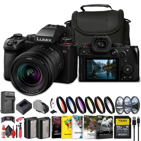 Panasonic Lumix S5 II Mirrorless Camera with 20-60mm Lens (DC-S5M2KK) + 64GB Memory Card + Filter Kit + Color Filter Kit + Corel Photo Software + DMW-BLK22 Battery + Bag + Charger + More