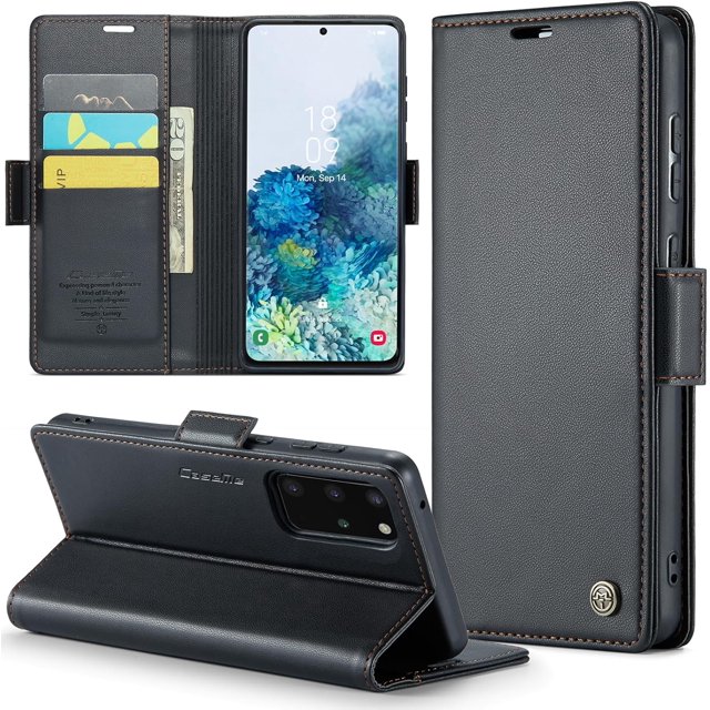 PIOE-for Samsung Galaxy S20 Plus Wallet Case with Card Holder, Kickstand RFID Blocking Magnetic Closure Shockproof Protective PU Leather Case for Samsung S20 Plus Flip Case Wallet - Black