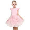 thumbnail image 2 of Vestido de Niña Rosa con Lentejuelas Margaritas Floral Princesa Boda Manga con Volantes Tul 4 Años, 2 of 6
