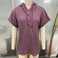 thumbnail image 3 of yillto Women's Short Sleeve Tops with Hoodies Drawstring Button V Neck Casual Blouses Shirts Spring Summer Outfits, 3 of 7