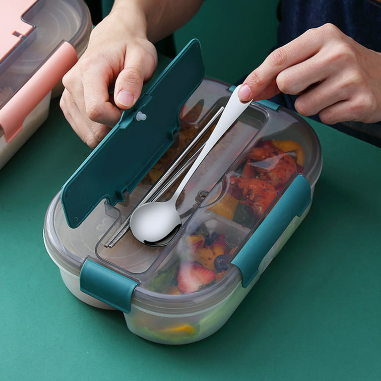 1pc Multi-grid Lunch Box With Cutlery Set