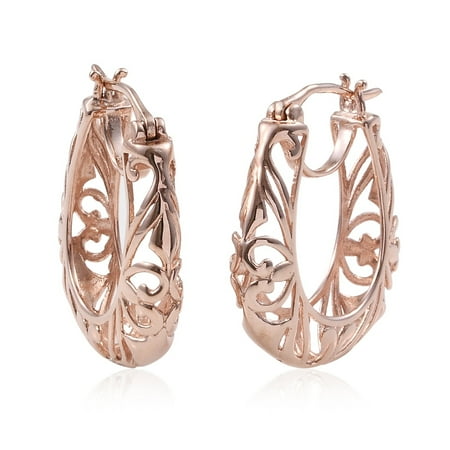 Filigree Bridal Earrings - Filigree Heart Hoops Hoop Earrings for Women 925 Sterling Silver 14K Rose Gold Plated Gift Jewelry