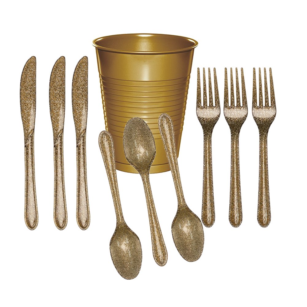Creative Converting Glitz Gold Cutlery 24 Utensils and Glittering Gold