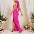thumbnail image 5 of Sequin Halter Dress, Sleeveless Bodycon Gown with High Slit and Bow Detail, Glamorous New Year's Eve Dress for Club, Prom, and Gala Events Hot Pink 2XL, 5 of 5