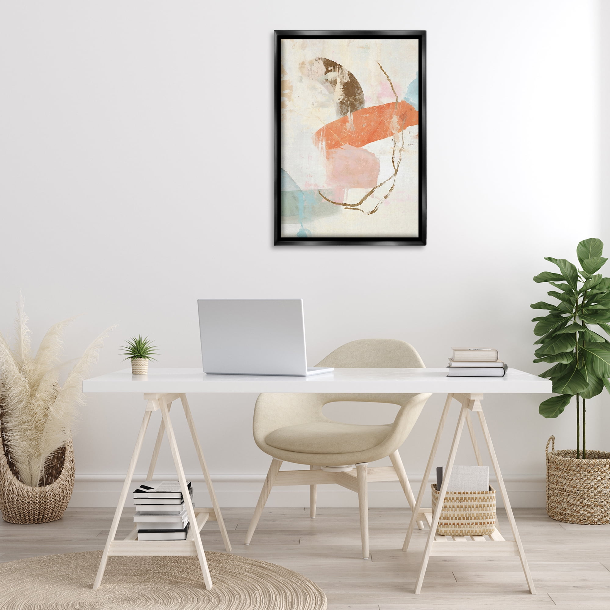 Stupell Industries Rustic Abstract with Orange Accent Abstract Painting Black Floater Framed Canvas Art Print Wall Art, 21 x 31